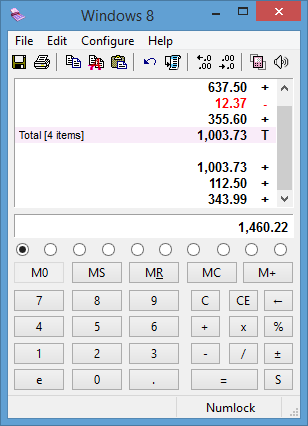 calculator displayed on Windows 8