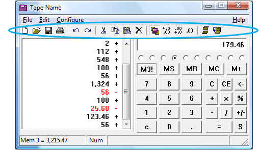 calculator toolbar