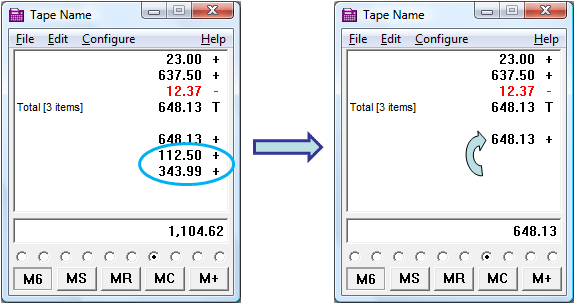 tape showing calculation undo